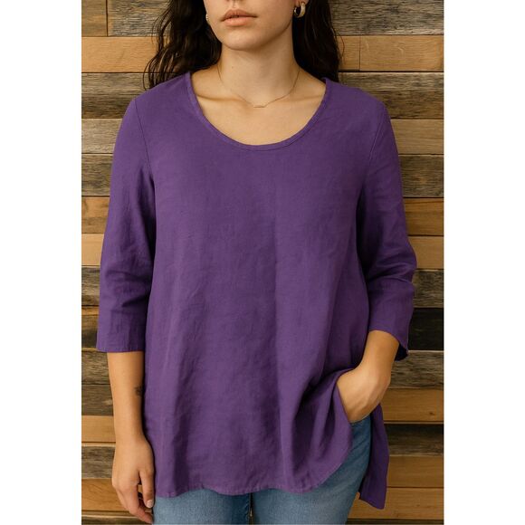 Flax NWOT purple linen top blouse tunic boho relaxed fit size Small - Picture 1 of 8
